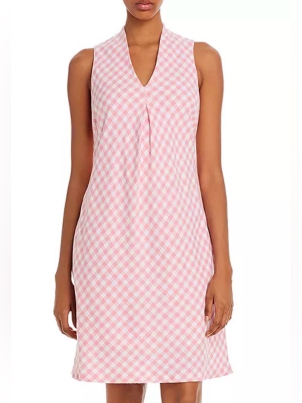 Tommy Bahama Pink and White Linen Blend Gingham Sleeveless V-Neck Dress Size SP